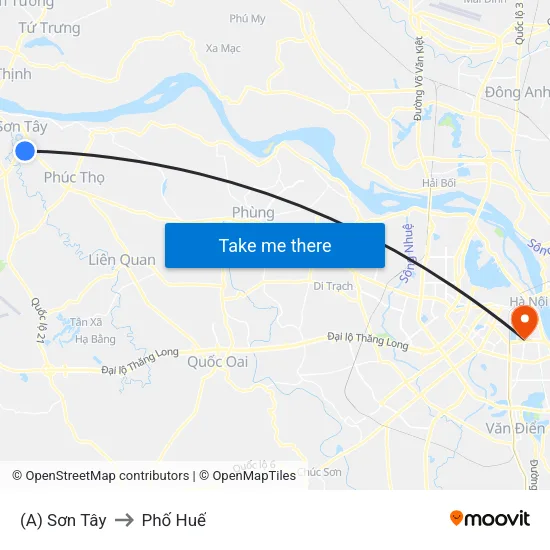 (A) Sơn Tây to Phố Huế map