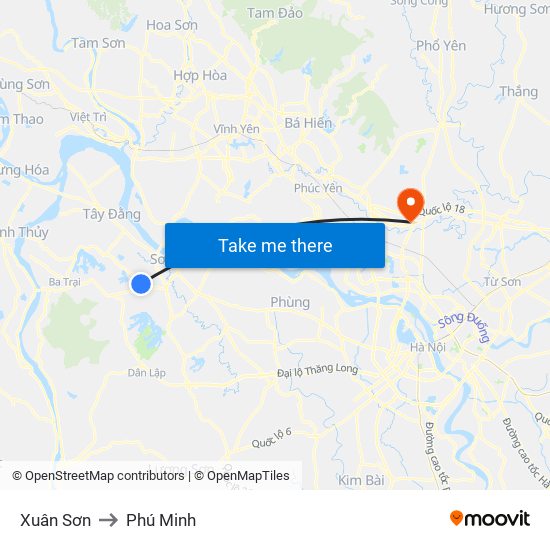 Xuân Sơn to Phú Minh map