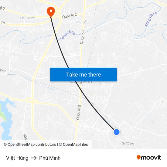 Việt Hùng to Phú Minh map