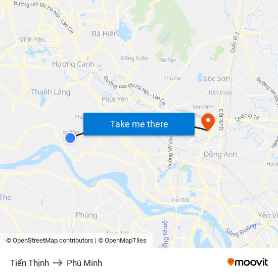 Tiến Thịnh to Phú Minh map