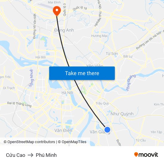 Cửu Cao to Phú Minh map