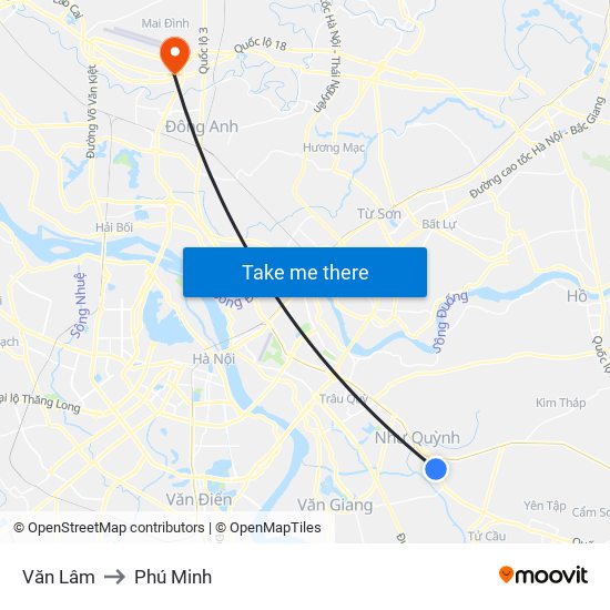 Văn Lâm to Phú Minh map