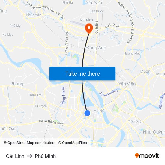 Cát Linh to Phú Minh map