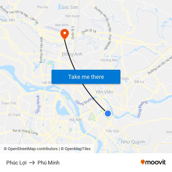 Phúc Lợi to Phú Minh map