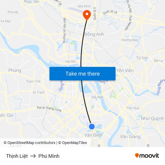 Thịnh Liệt to Phú Minh map