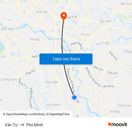 Văn Tự to Phú Minh map