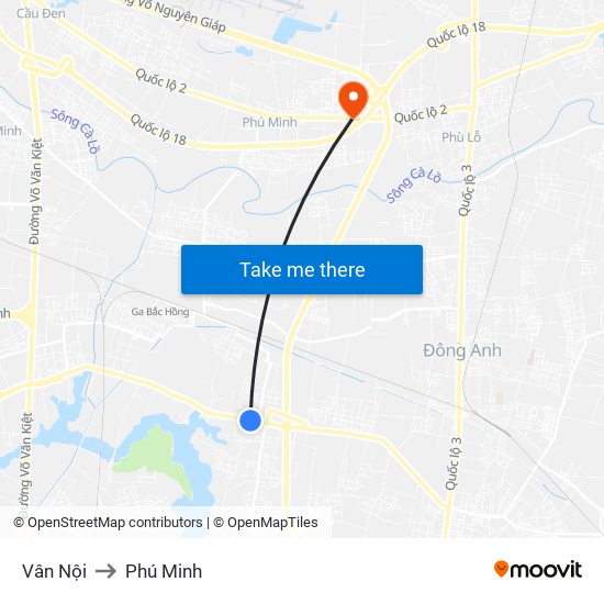 Vân Nội to Phú Minh map