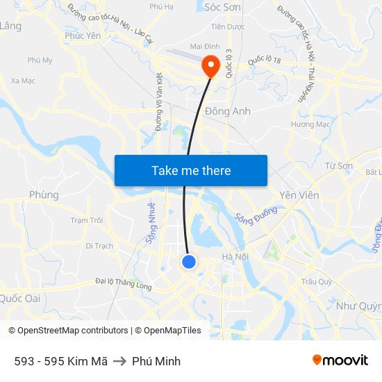 593 - 595 Kim Mã to Phú Minh map