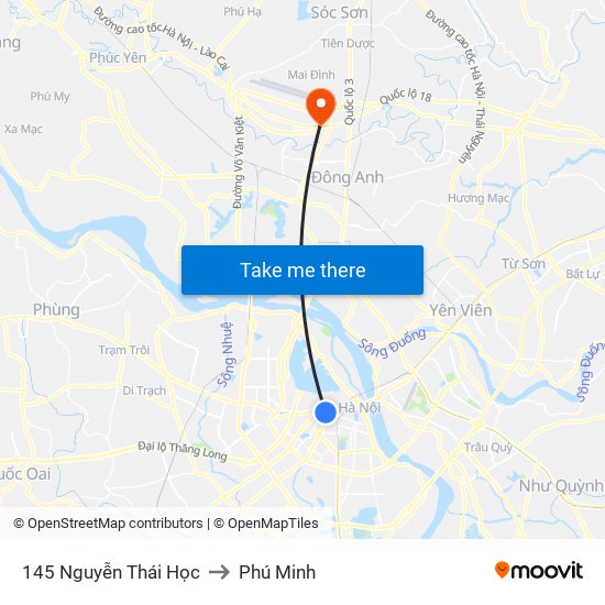145 Nguyễn Thái Học to Phú Minh map