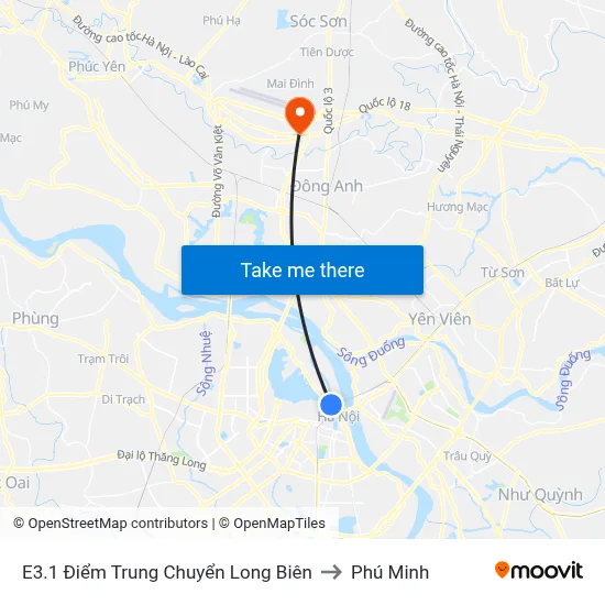 E3.1 Điểm Trung Chuyển Long Biên to Phú Minh map