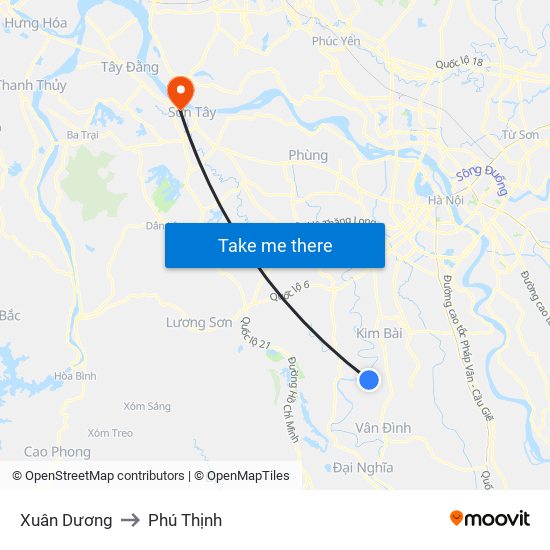 Xuân Dương to Phú Thịnh map