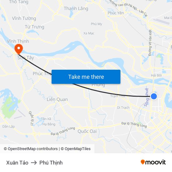 Xuân Tảo to Phú Thịnh map