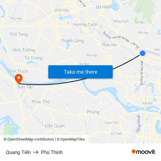 Quang Tiến to Phú Thịnh map