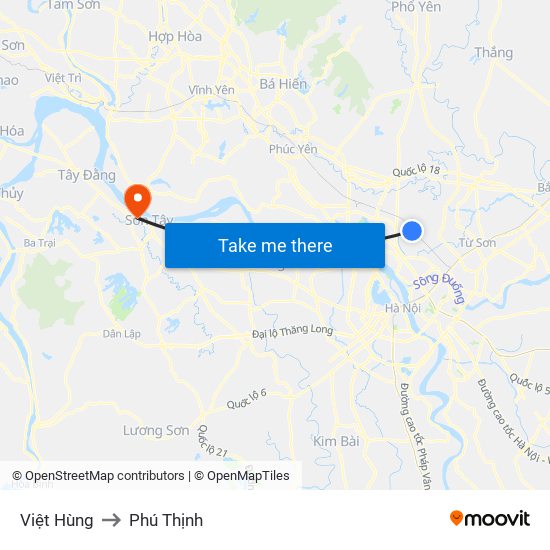 Việt Hùng to Phú Thịnh map