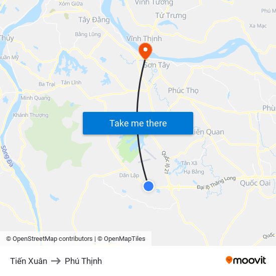 Tiến Xuân to Phú Thịnh map