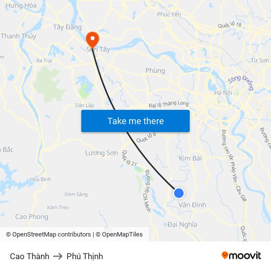 Cao Thành to Phú Thịnh map