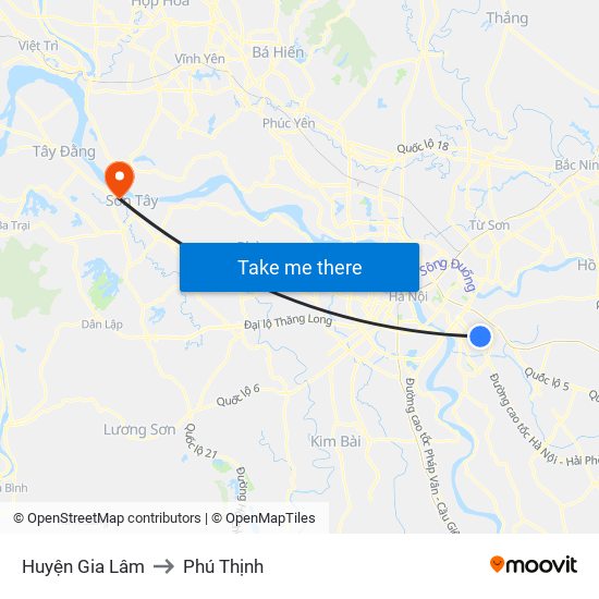 Huyện Gia Lâm to Phú Thịnh map