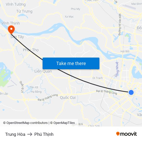 Trung Hòa to Phú Thịnh map