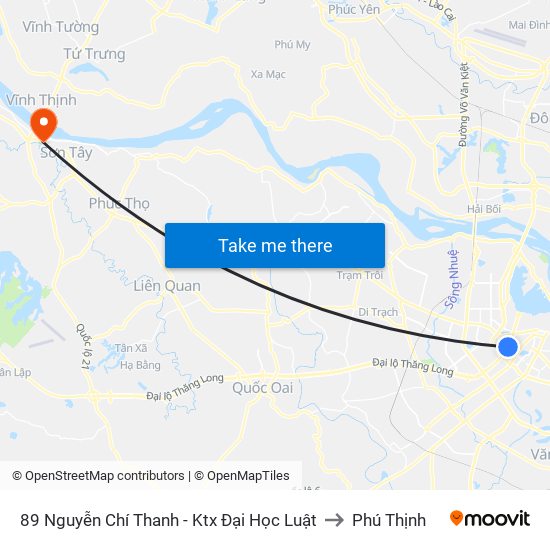 89 Nguyễn Chí Thanh - Ktx Đại Học Luật to Phú Thịnh map