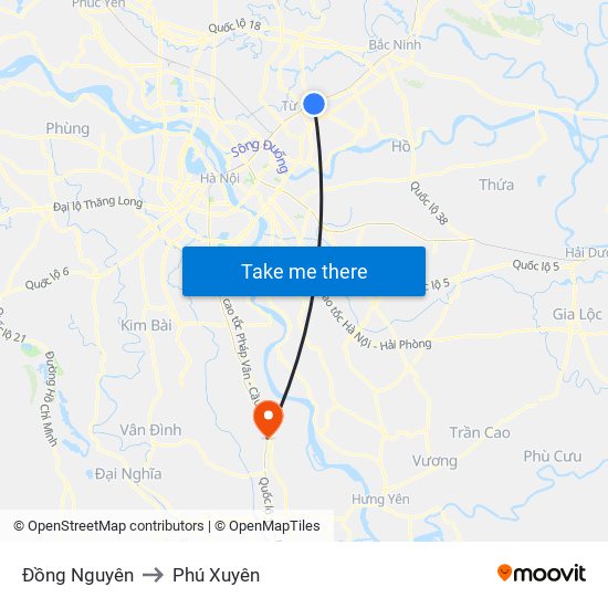 Đồng Nguyên to Phú Xuyên map