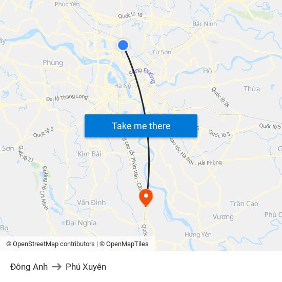 Đông Anh to Phú Xuyên map