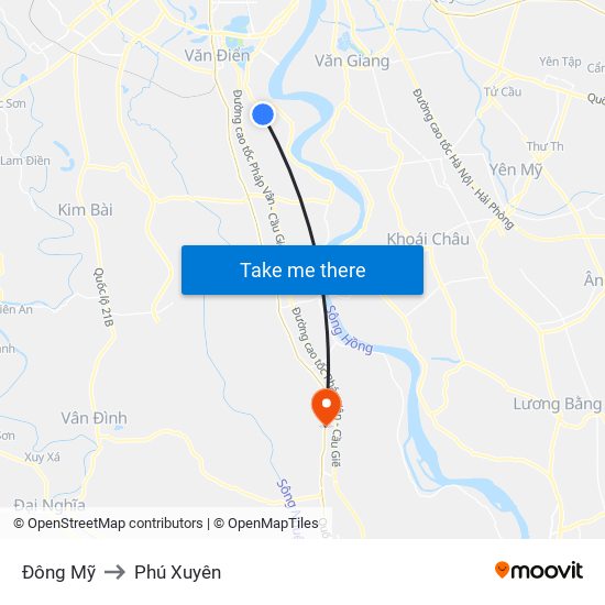 Đông Mỹ to Phú Xuyên map