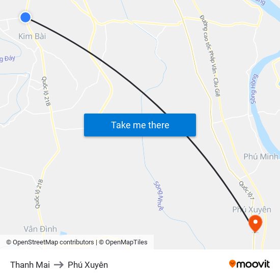 Thanh Mai to Phú Xuyên map