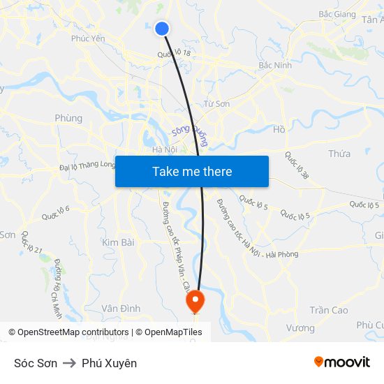 Sóc Sơn to Phú Xuyên map