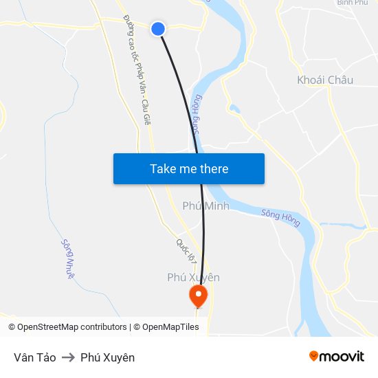 Vân Tảo to Phú Xuyên map