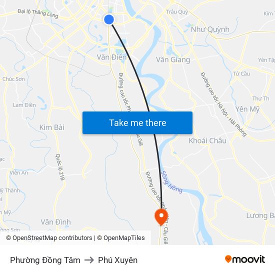 Phường Đồng Tâm to Phú Xuyên map