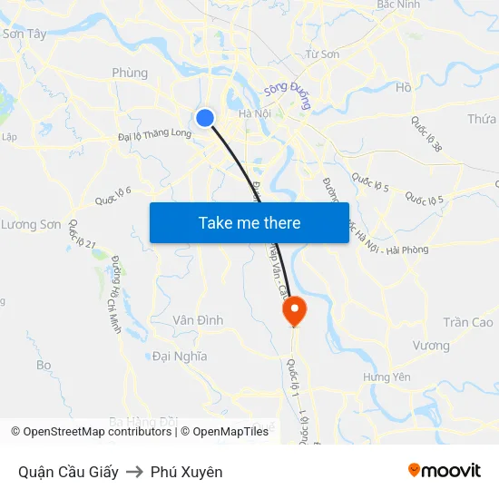 Quận Cầu Giấy to Phú Xuyên map