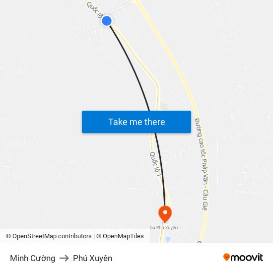 Minh Cường to Phú Xuyên map