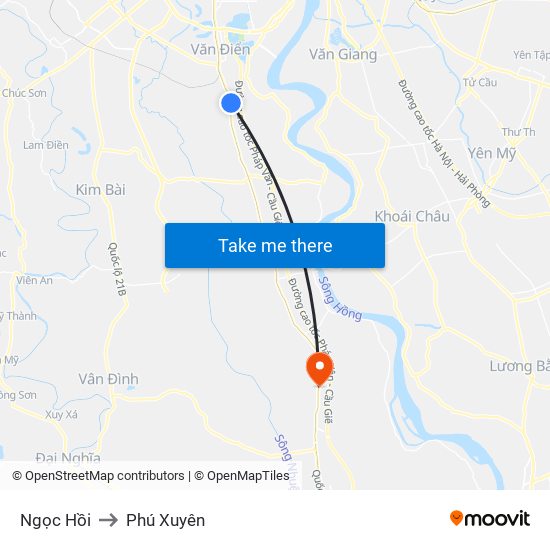 Ngọc Hồi to Phú Xuyên map