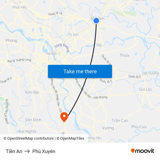 Tiền An to Phú Xuyên map