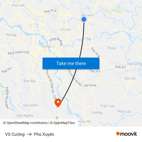 Võ Cường to Phú Xuyên map