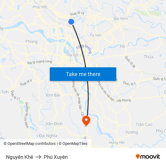 Nguyên Khê to Phú Xuyên map