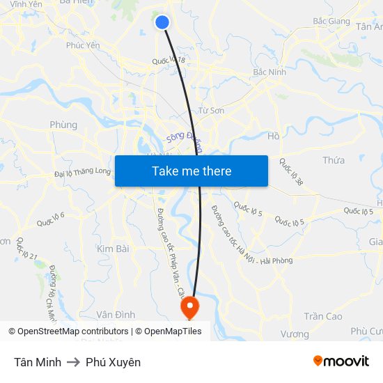 Tân Minh to Phú Xuyên map