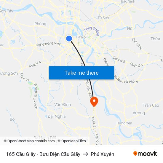 165 Cầu Giấy - Bưu Điện Cầu Giấy to Phú Xuyên map