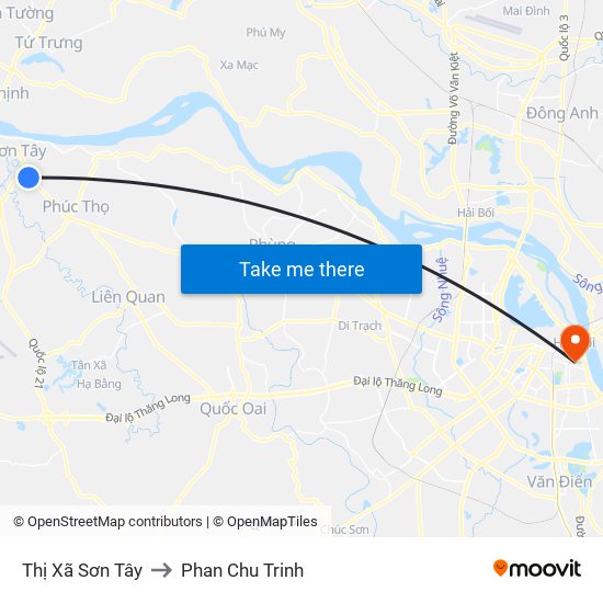 Thị Xã Sơn Tây to Phan Chu Trinh map