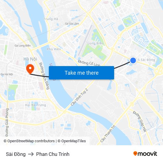 Sài Đồng to Phan Chu Trinh map