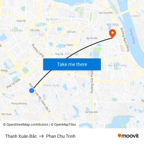 Thanh Xuân Bắc to Phan Chu Trinh map