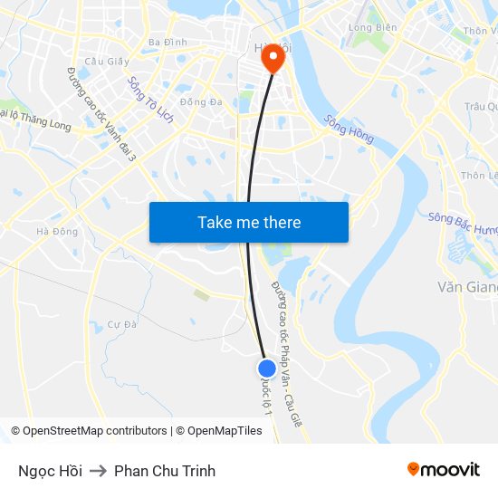 Ngọc Hồi to Phan Chu Trinh map