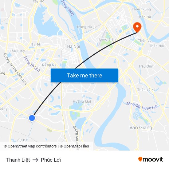 Thanh Liệt to Phúc Lợi map
