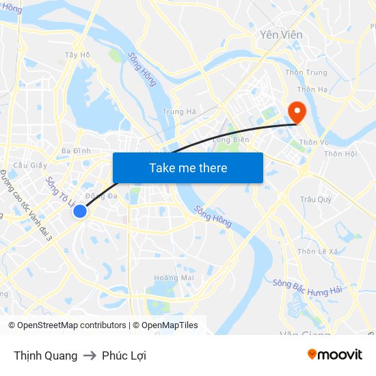 Thịnh Quang to Phúc Lợi map