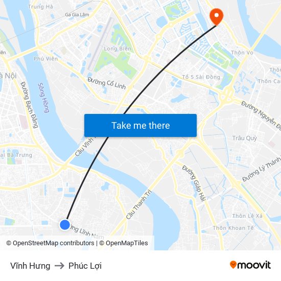Vĩnh Hưng to Phúc Lợi map