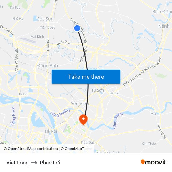 Việt Long to Phúc Lợi map
