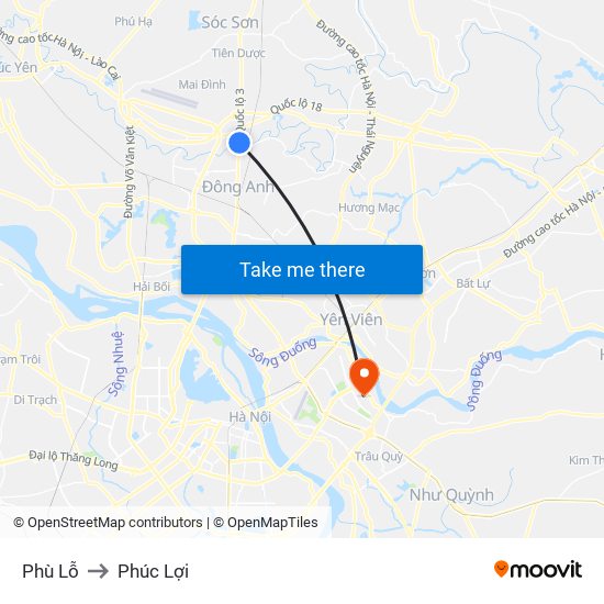 Phù Lỗ to Phúc Lợi map