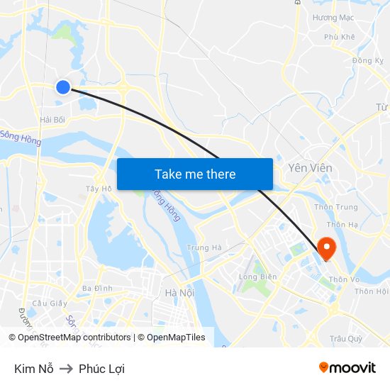 Kim Nỗ to Phúc Lợi map