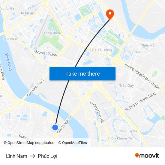 Lĩnh Nam to Phúc Lợi map