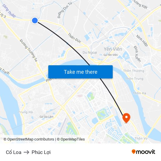 Cổ Loa to Phúc Lợi map